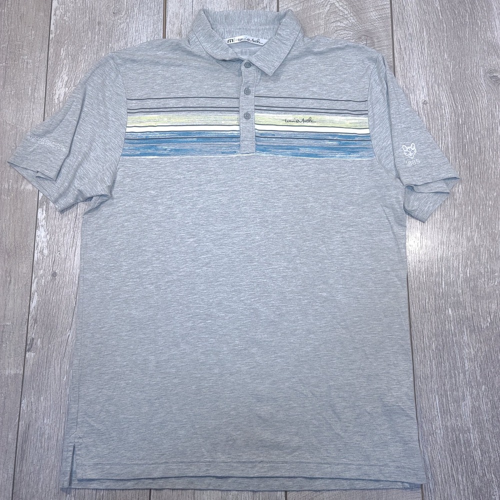 Travis Mathew Polo Shirt Mens L Grey Striped London Hunt Country Club Golf